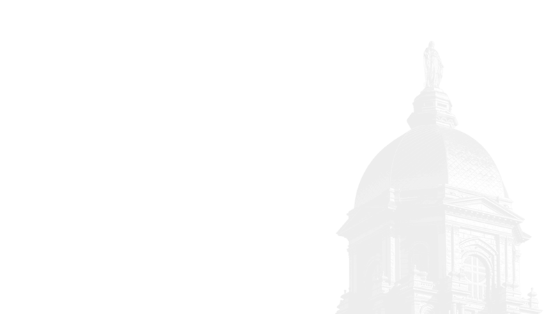 A transparent grayscale overlay of the main building of the University of Notre Dame.